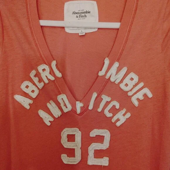 Abercrombie & Fitch Coral V-Neck Long Sleeved Vintage Girls Size Large - Picture 4 of 7